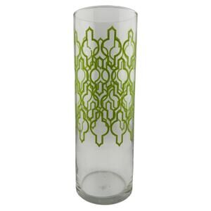 Retro Clear Glass Keyhole Pattern Vase Mid Century Lime Green MCM Pattern
